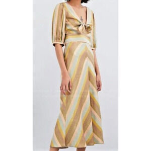 Zara pink/gold multi metallic disco stripe chevron midi size Medium